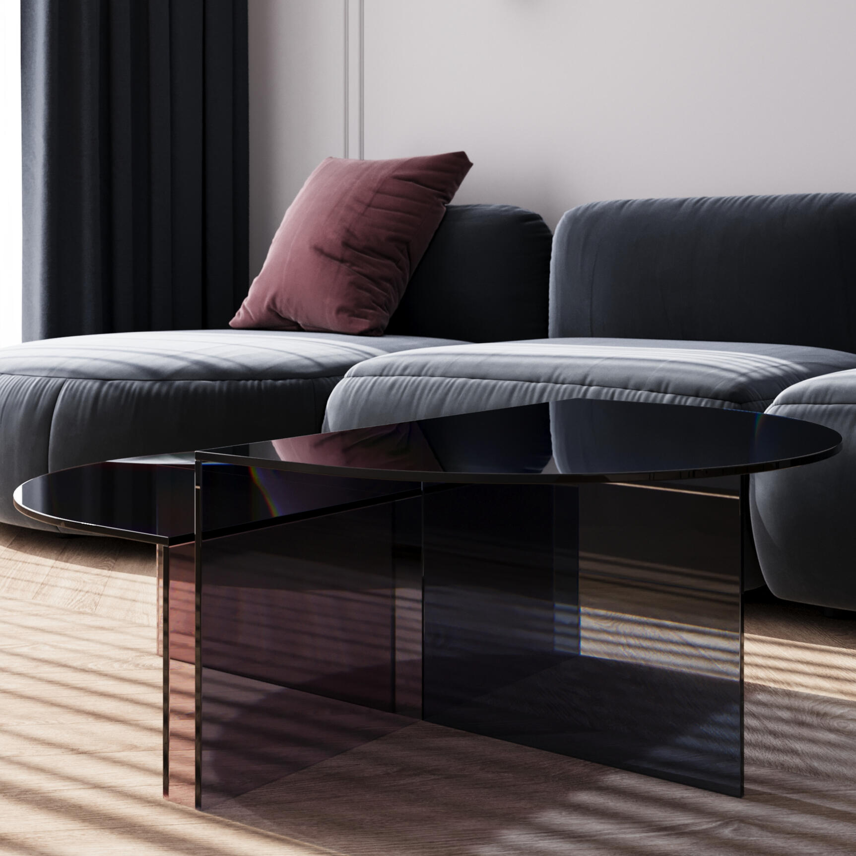 Дизайн квартири, кухні, вітальні у синьому та бургунді